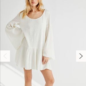Free people kyleigh long sleeve mini dress, medium, white, boho style